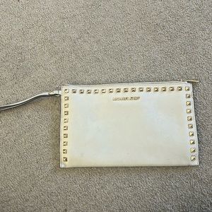 Michael Kors Gold Studded Ivory Beige Cream Large Wristlet Wallet